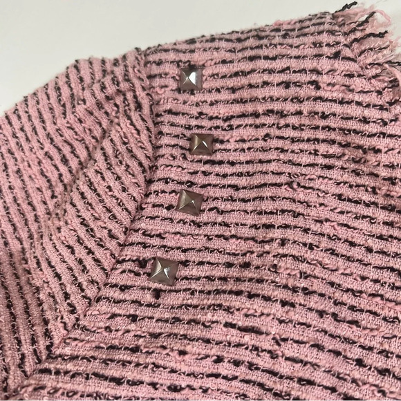 American Rag Cie Sz M Distressed Tweed Studded Crop Jacket Boho Rocker Chic - Picture 12 of 12